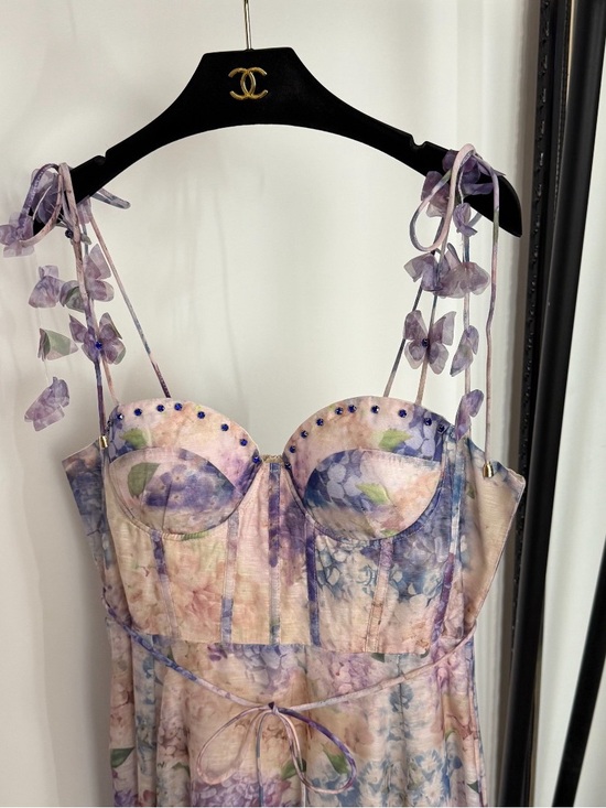 Zimmermann Dresses & Skirts - Zimmermann Hydrangea Corset Midi Dress | Purple Floral Linen Silk